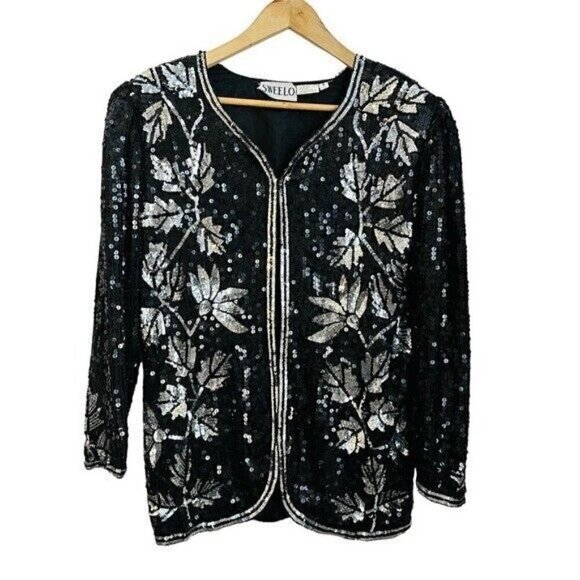 VTG 80’s Sweelo Black and Silver Sequins Blazer Women’s Size Small - Picture 1 of 9